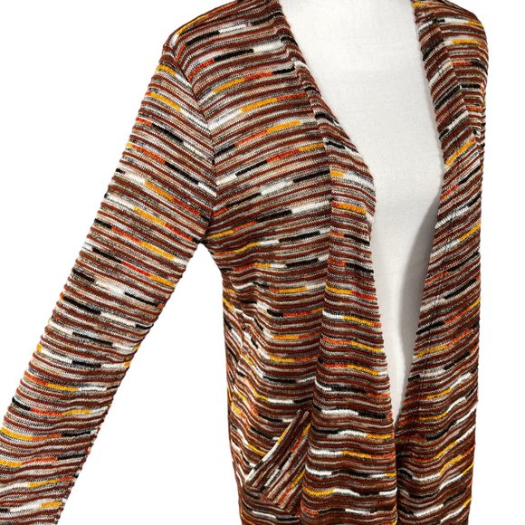 Ruby Rd Open Knit Cardigan Medium Open Front Draped Red Brown Fall Pockets - Picture 6 of 7